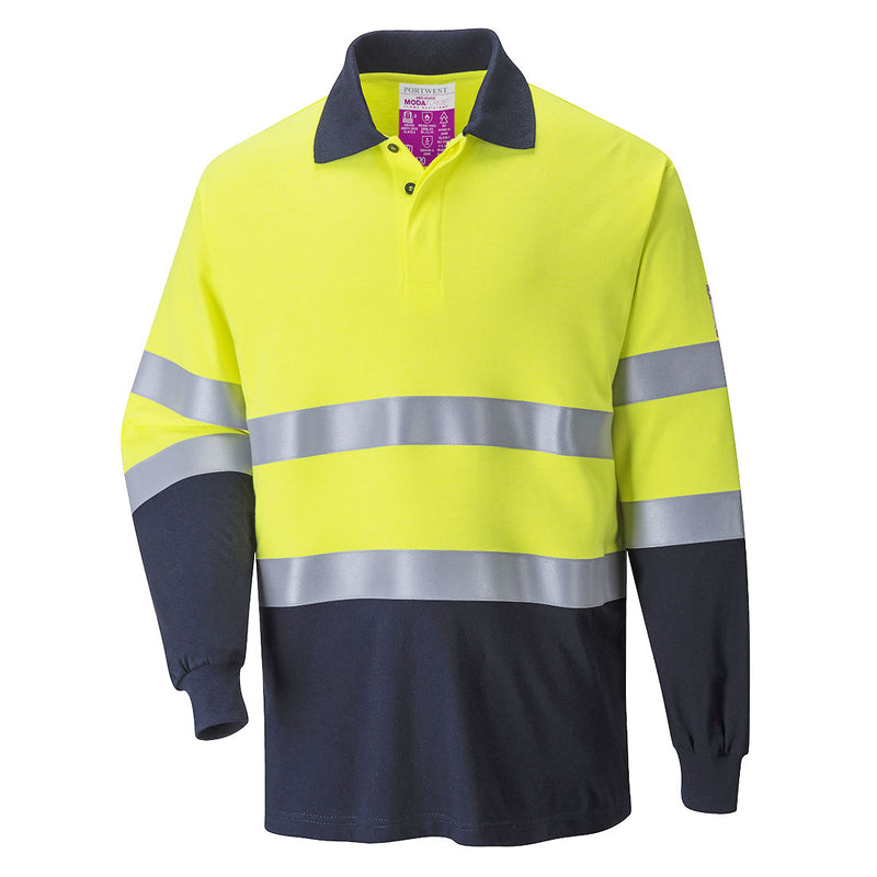 FR74 - Flame Resistant Anti-Static Two Tone Polo Shirt Yellow/Navy